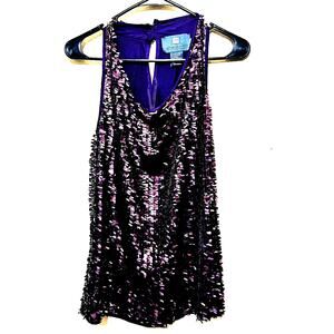 DS By Debbie Shuchat Womens Tank Top Purple Sequins sz S Party Disco